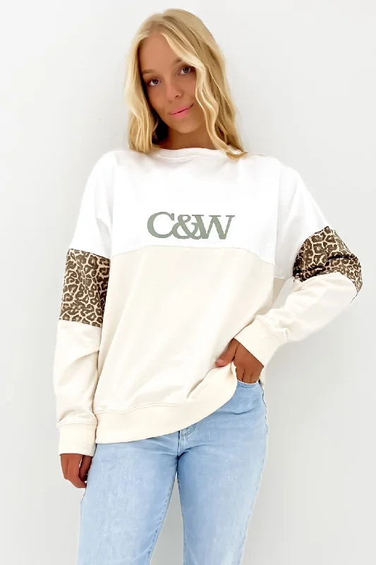 Peta Sweater Vanilla Hazel Leopard Houndstooth Herringbone Solid