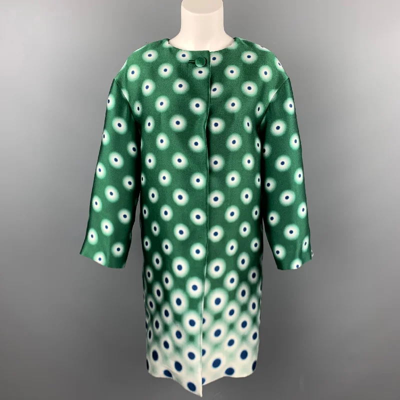 PRADA Size 2 Green Twill Dot Print Silk / Polyester Evening Coat Elegant Wool Jacket