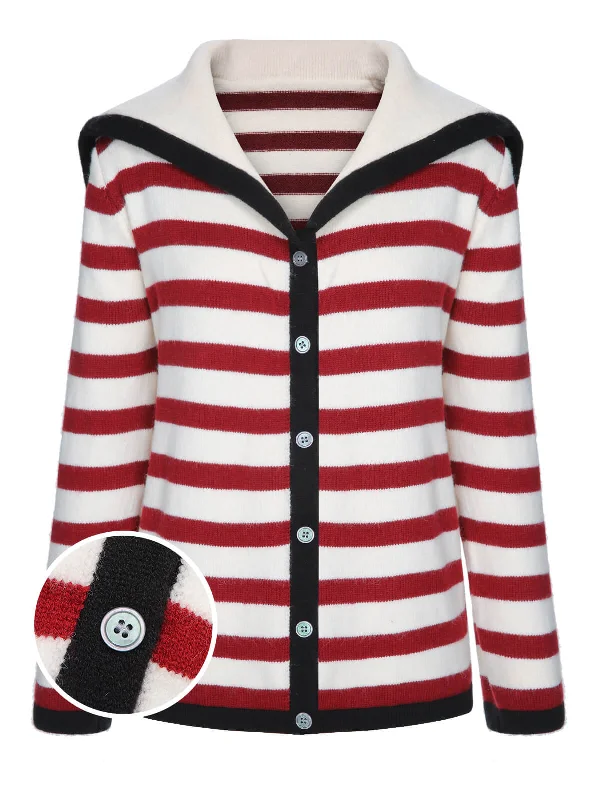 Red 1940s Stripe Sailor Collar Sweater Coat Anti-Pilling Anti-Shrink Durable