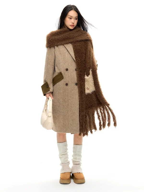 Retro Spliced Long Chester Coat Luxe Satin Long Coat