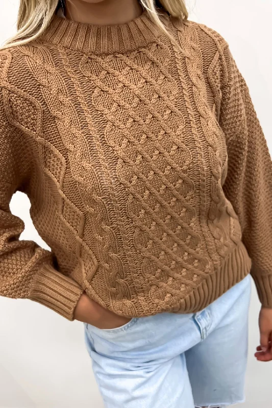 Rue Knit Sweater Tan Spandex Rayon Corduroy