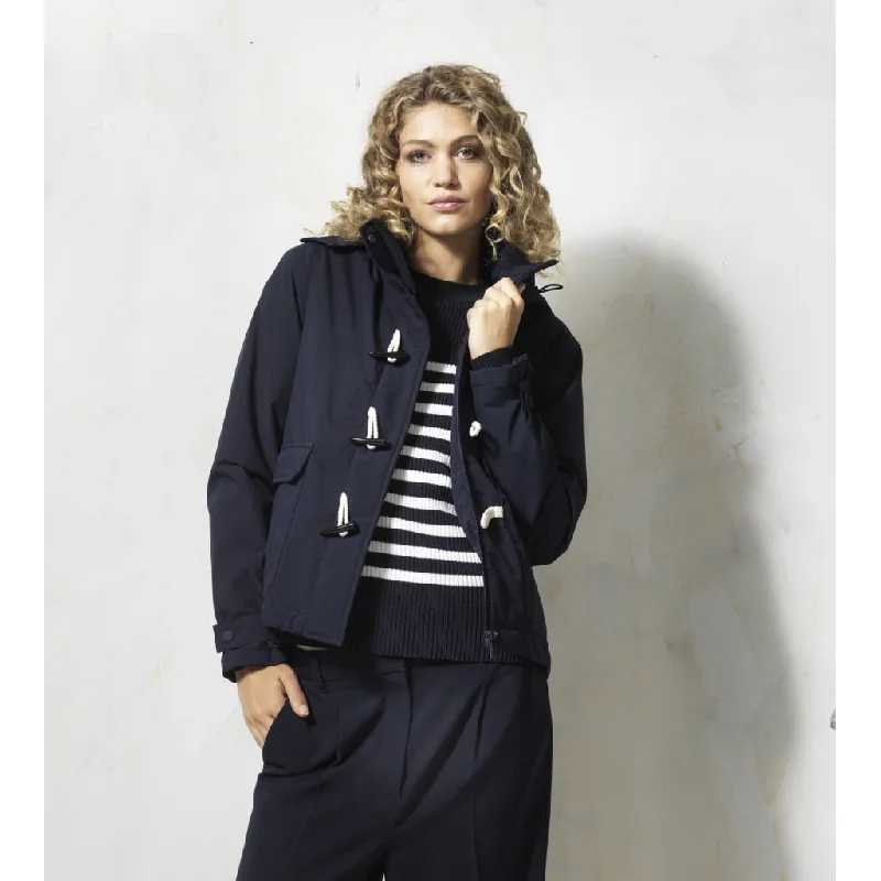 Sarah Coat - Navy Draped Collar Cardigan