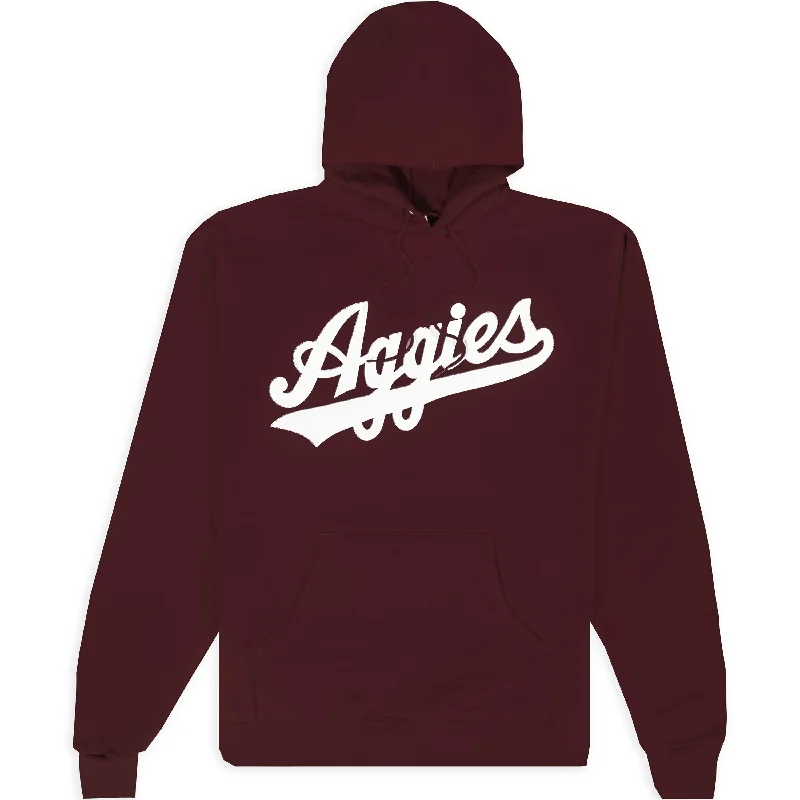Texas A&M Champion Satin Twill Aggies Script Maroon Hoodie Hoodie with Exposed Zipper Edgy Industrial