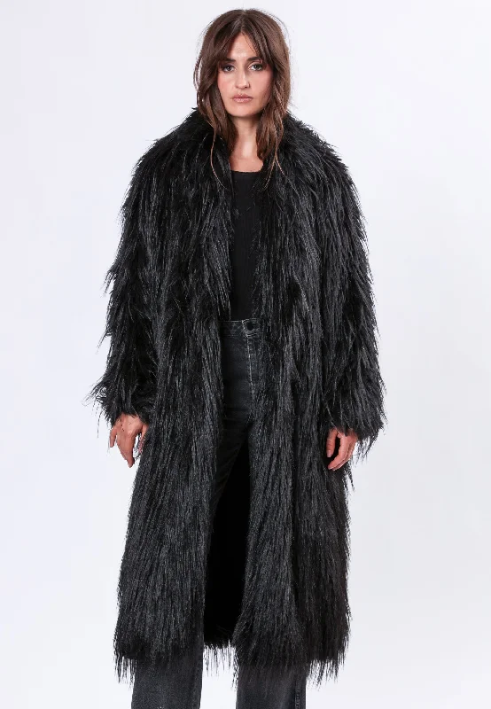 SERENITY COAT BLACK Drape Front Waterfall Coat