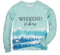 SIMPLY SOUTHERN COLLECTION WEEKEND VIBES BLUE TIEDYE CREW STRIPE SWEATSHIRT Hoodie with Zipper Versatile Modern