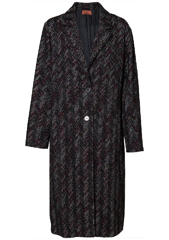Single Breasted Zig Zag Wool Coat Double-Layered Poncho
