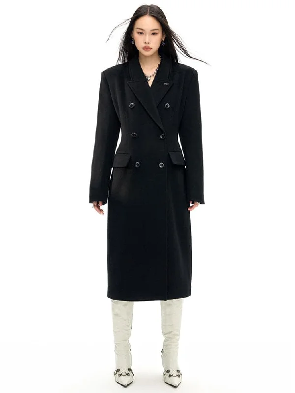 Slim Waist Double Blest Long Coat Belted Crossover Blazer
