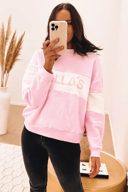 Split Logo Sweater Pink Hooded Sweater Collared Sweater Shawl Collar
