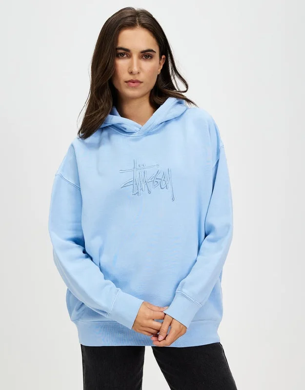 STUSSY Graffiti Embroidered OS Womens Hoodie - Pigment Powder Blue Hoodie with High Neck Warm Protective