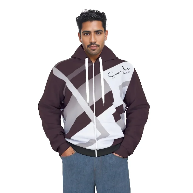 SURRENDER James 4:7 Scripture Unisex Zipper Gray/Black/White Pattern Hoodie Hoodie with Puffed Sleeves Voluminous Trendy