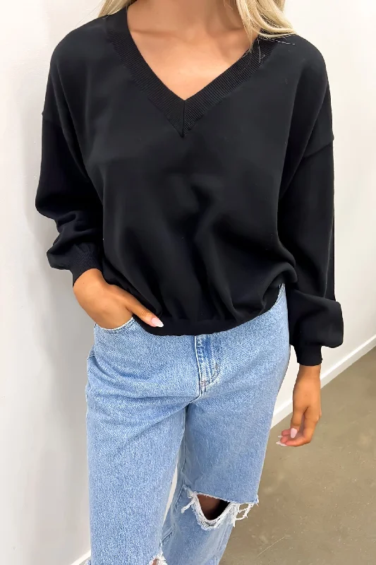 Tasmin V Neck Sweater Black Oversized Loose Flowy