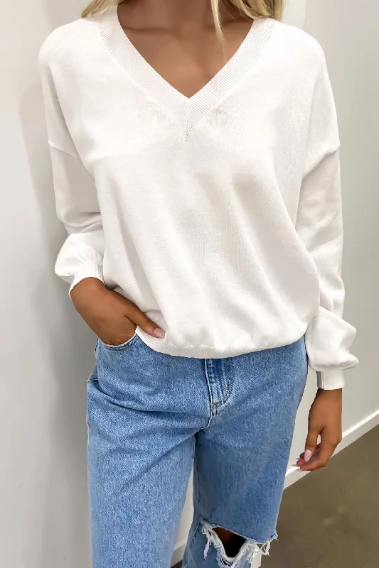 Tasmin V Neck Sweater White Wool Fabric Cashmere Fabric Tweed Fabric