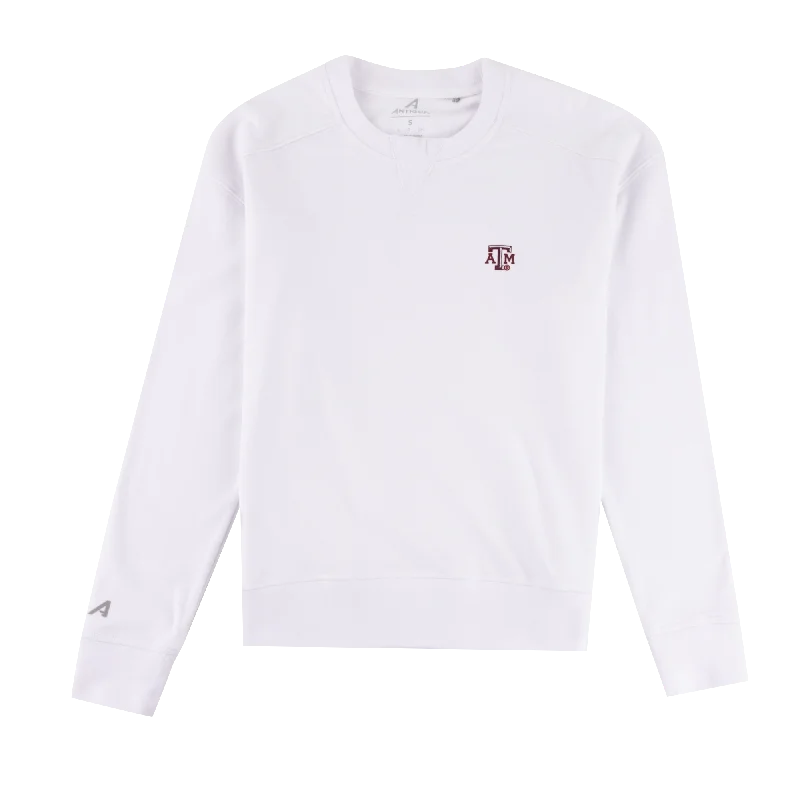 Texas A&M Antigua Forward Crewneck Buffed Fleece Sweatshirt Hoodie with Frayed Bohemian Relaxed