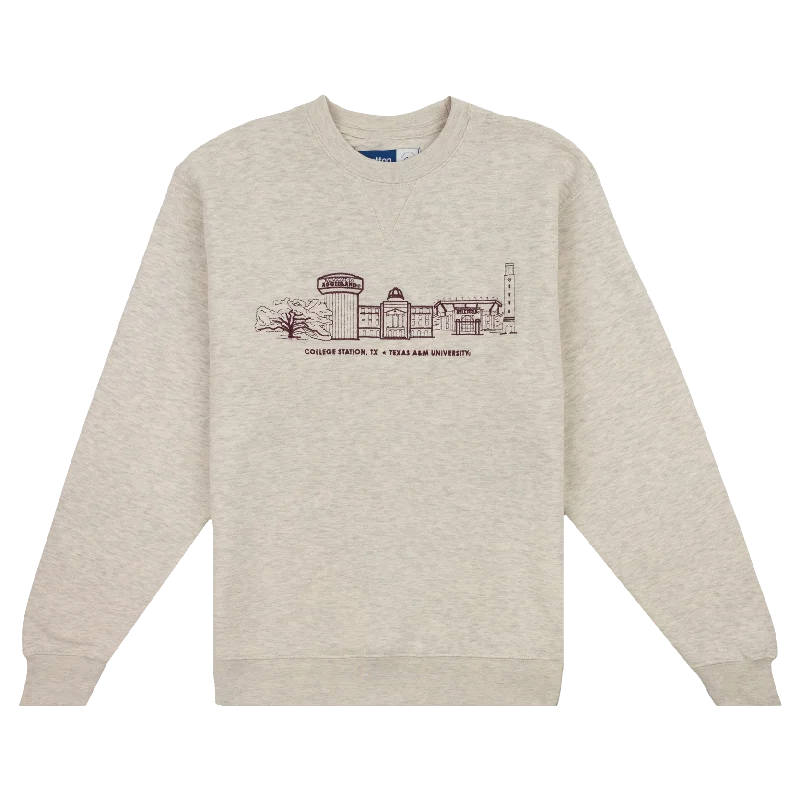 Texas A&M University College Station Skyline Sweatshirt Hoodie with Side Slits Relaxed Casual