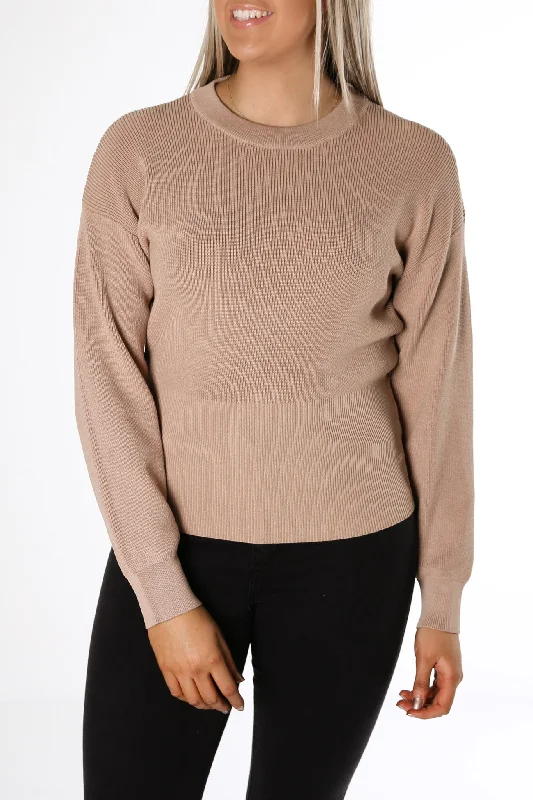 The Finesse Sweater Camel Zippered Buttoned Snapped