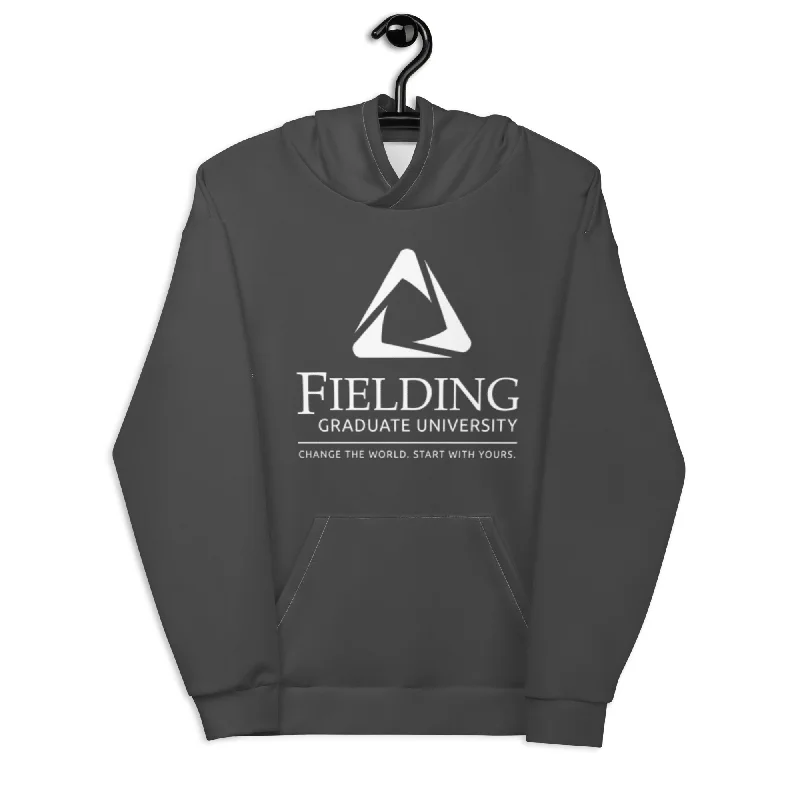 Unisex Eco-friendly Hoodie - Dark Grey | Fielding Logo Hoodie with Hem Fringe Bohemian Relaxed