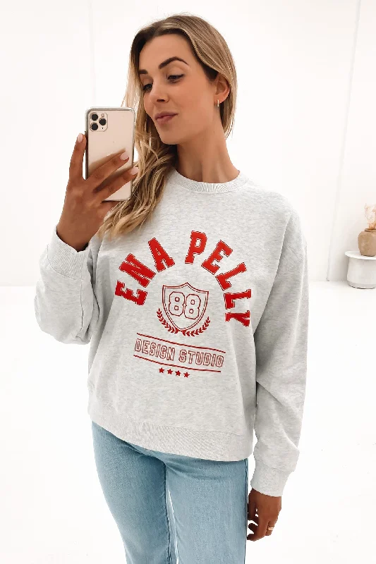 Varsity Crest Sweater White Marle Cable Knit Ribbed Knit Lace Knit