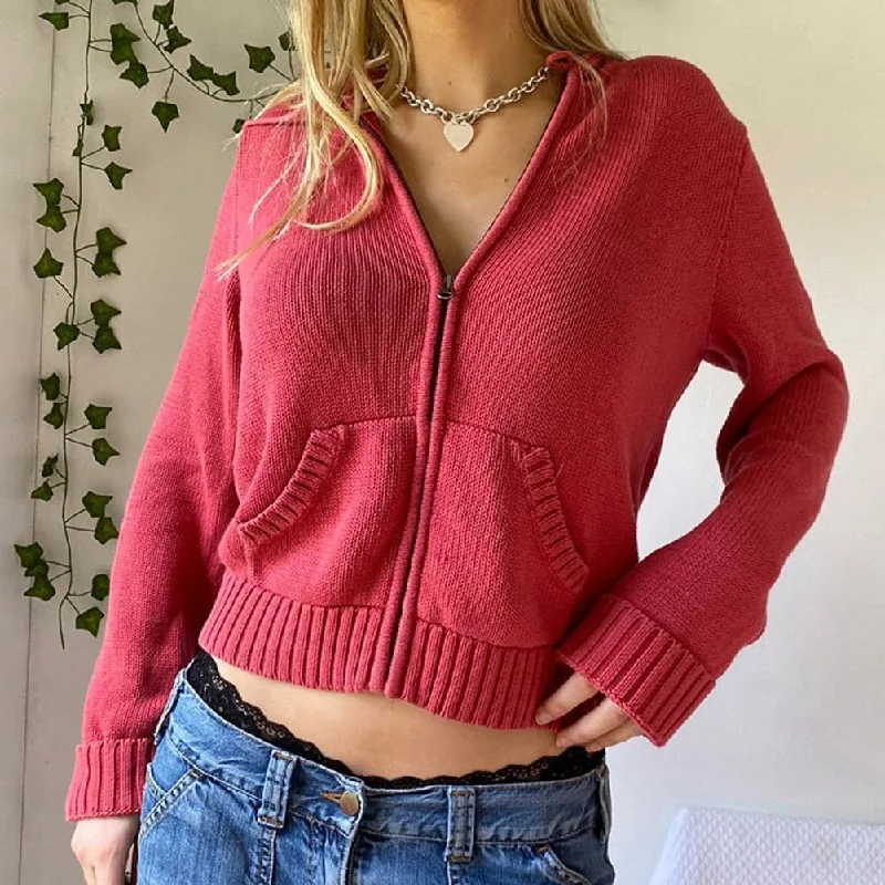 DressBetty - Vintage Braun Solide Mit Pullover Frauen Herbst Winter Laterne Sleeve Zip Up Jacke Strickjacke Hoodies Hoodie with Turtle Neck Cozy Winter