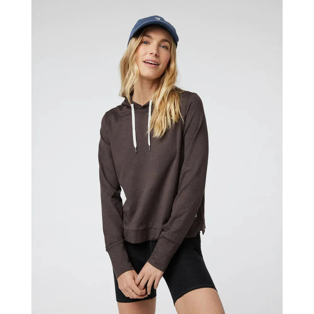 Vuori Women's Halo Essential Hoodie in Java Heather Hoodie with Mock Neck Collared Structured