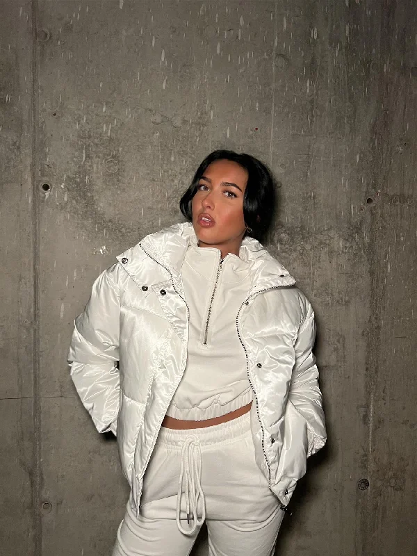 White High-Neck Puffer-Coat Classic Riding Jacket