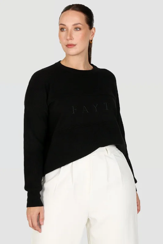 FAYT KNIT SWEATER BLACK Toggled Drawstring Belted