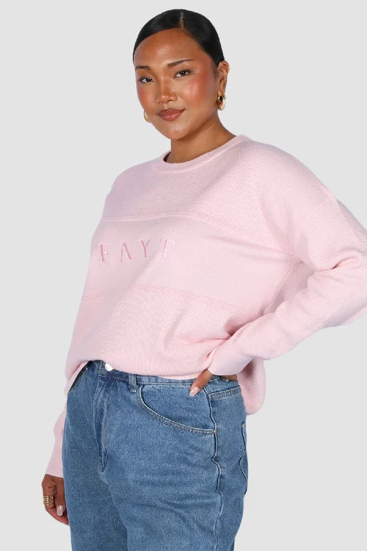 FAYT KNIT SWEATER PINK Boat Neck Shawl Collar Notched Collar
