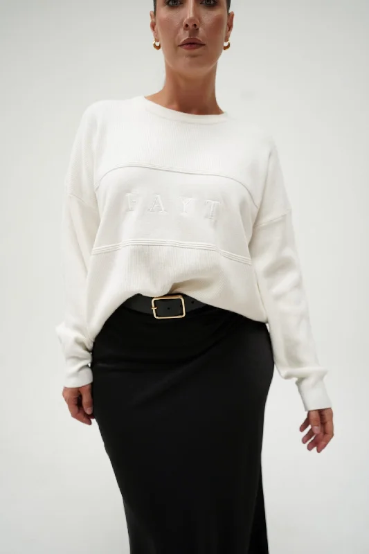 FAYT KNIT SWEATER WHITE Tailored Straight A-Line