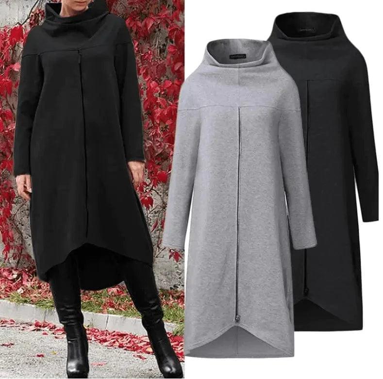Solid color zipper long sleeve stand collar sweater dress Nylon Fabric Polyester Fabric Spandex Fabric