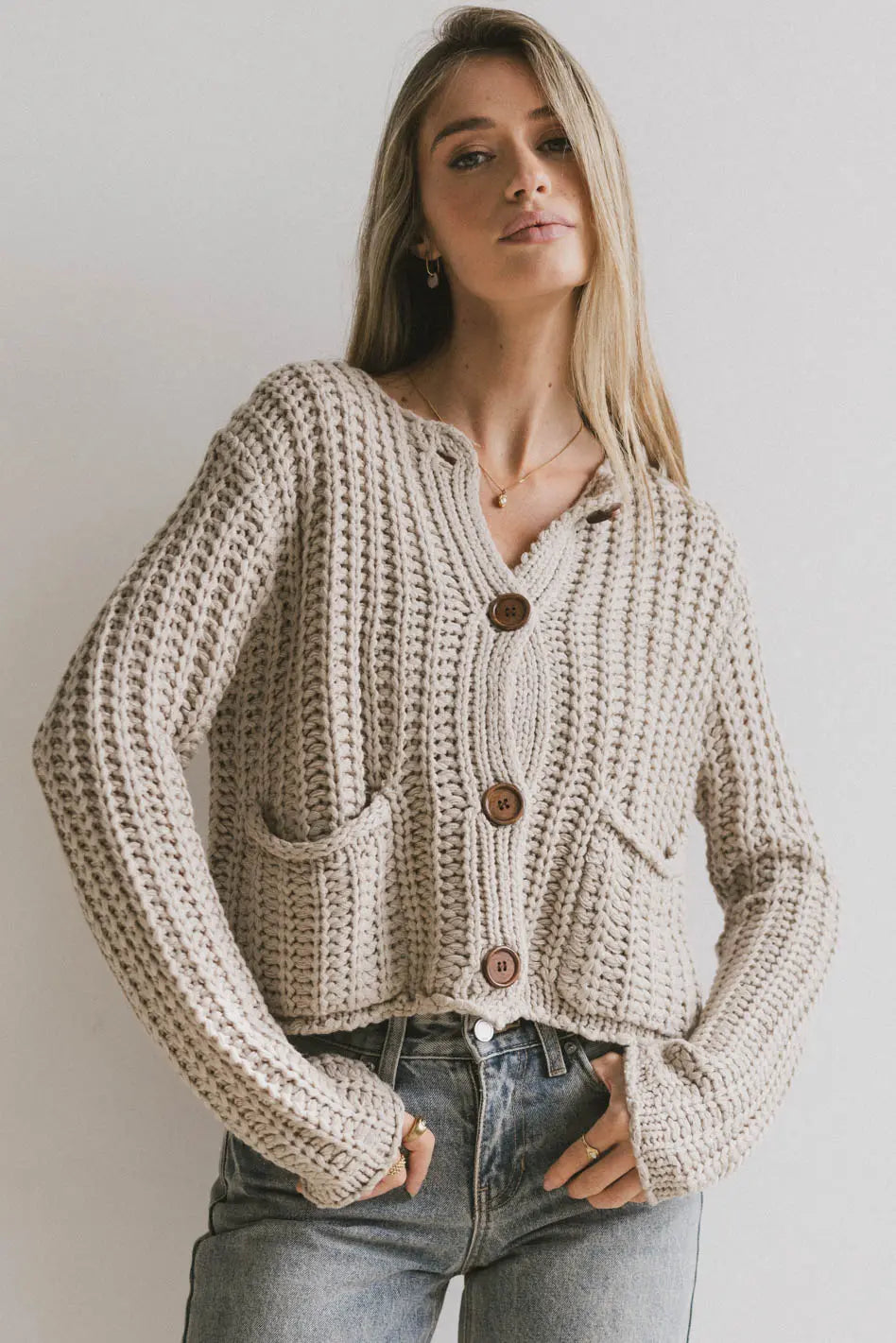 Luca Chunky Knit Sweater in Natural Hooded Caped Shawl Collar