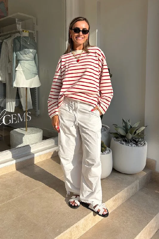 Blanca Sweater Red Ivory Striped Floral Plaid