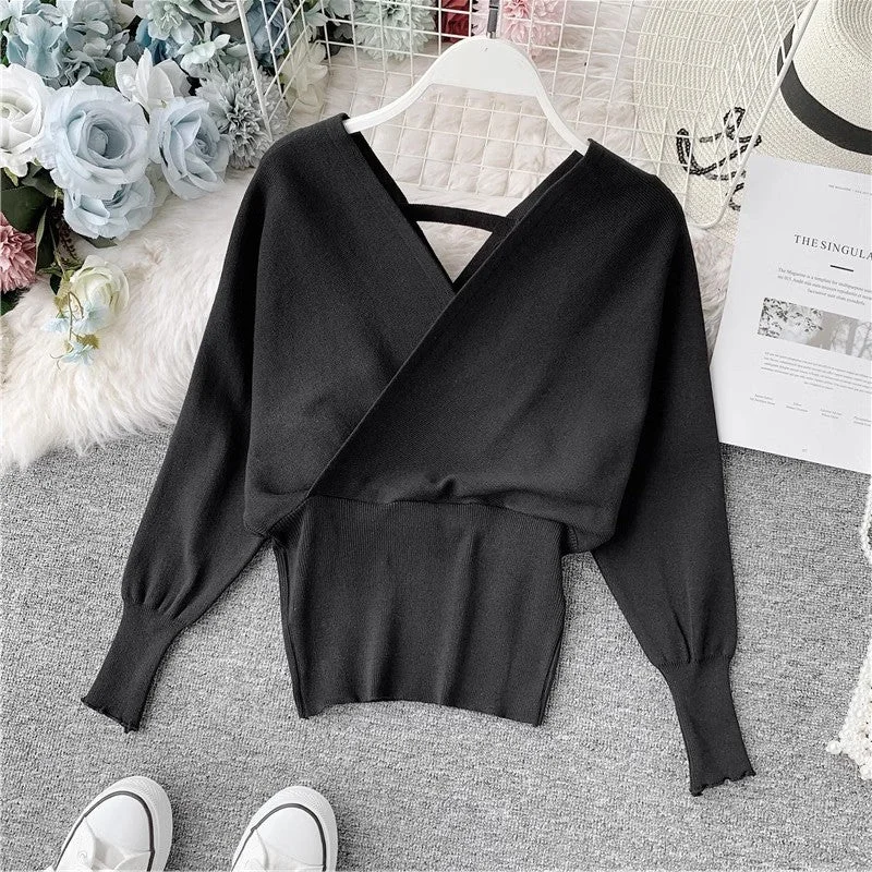 Sexy v-neck sweater women's top sweater shirt     S4093 Chenille Fabric Brocade Fabric Lace Fabric