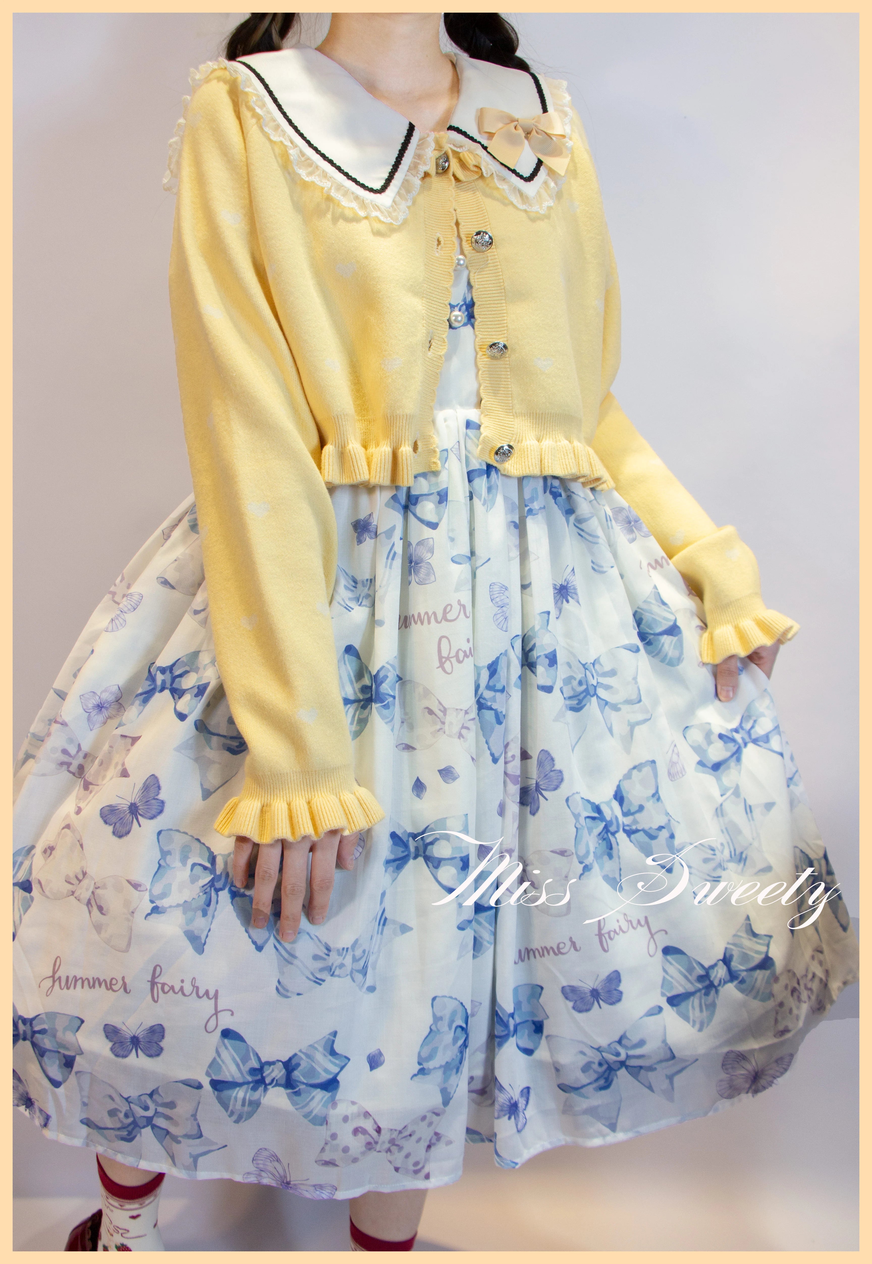Yukines Box~Sweetheart~Sweet Lolita Short Sweater Mumlticolors Ribbed Striped Patterned