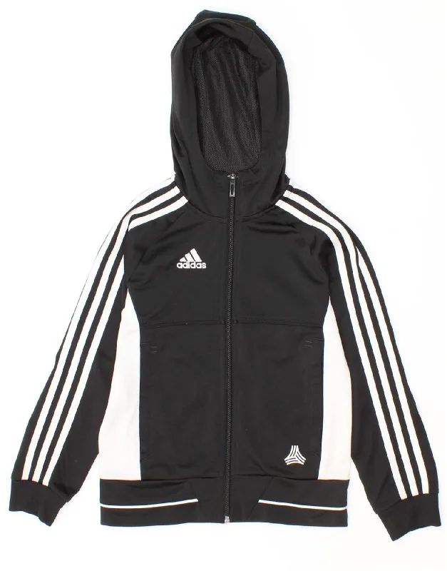 ADIDAS Boys Graphic Zip Hoodie Sweater 7-8 Years Black Colourblock