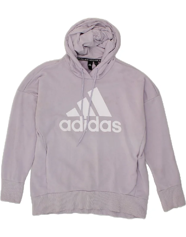 ADIDAS Womens Graphic Hoodie Jumper UK 16/18 Large Purple Cotton