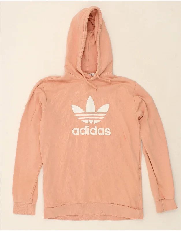 ADIDAS Womens Oversized Graphic Hoodie Jumper UK 10 Small Orange Cotton