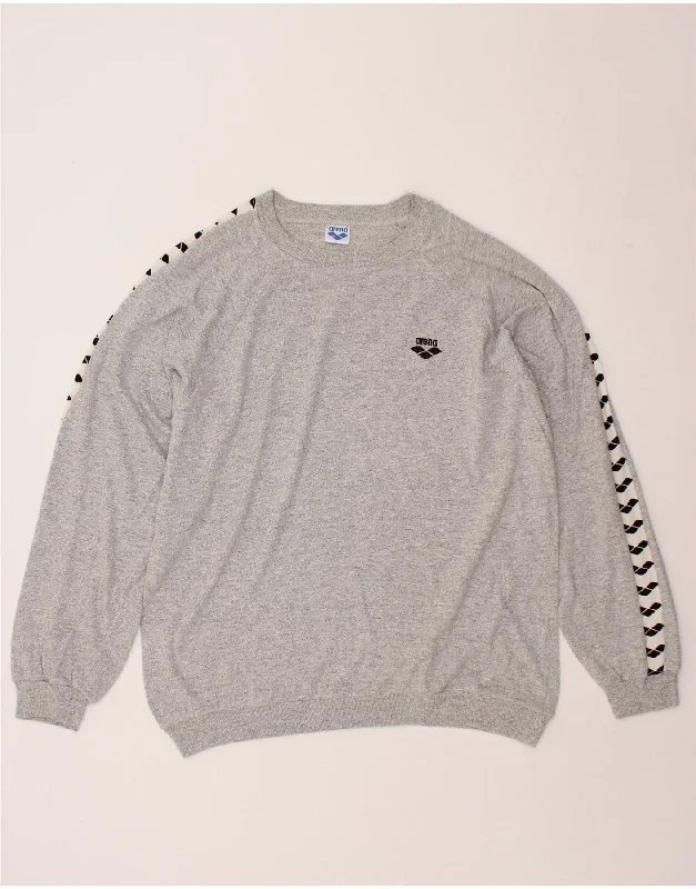 ARENA Mens Graphic Sweatshirt Jumper Large Grey Colourblock Cotton