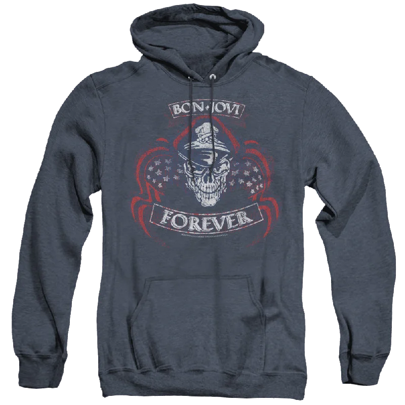 Bon Jovi Forever Skull - Heather Pullover Hoodie Lapel Neck Sweater