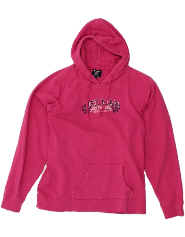 CHAMPION Womens Graphic Hoodie Jumper UK 20 2XL Pink Cotton