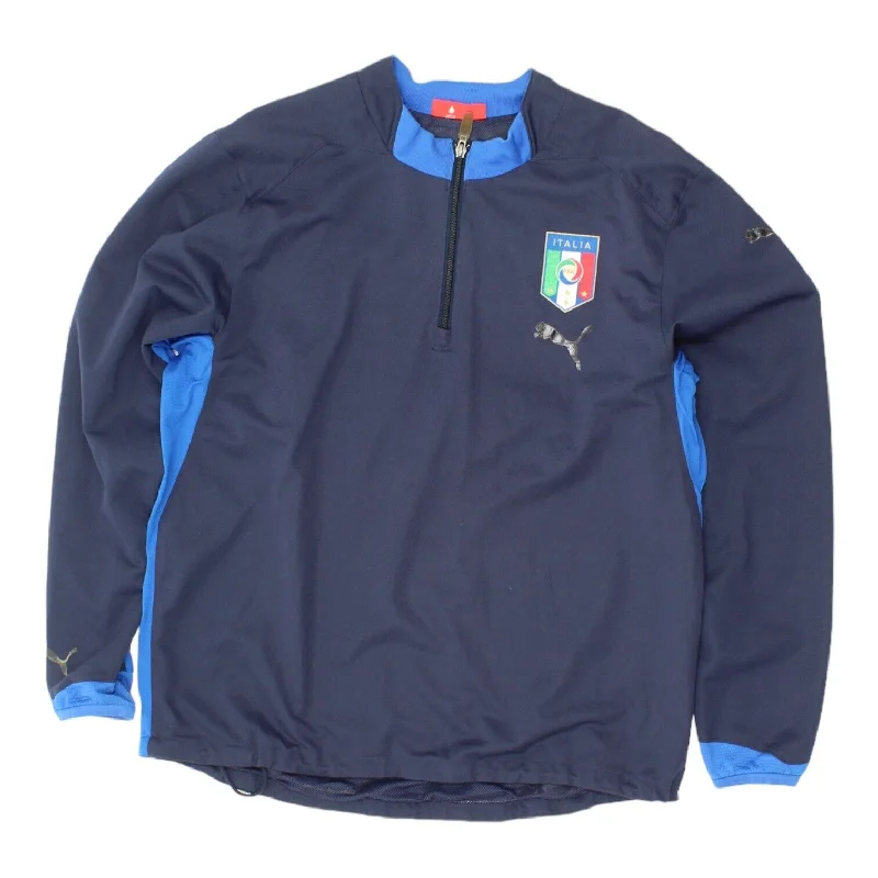 Italia Mens Blue Half Zip Puma Training Top | Football Sportswear Sweatshirt VTG