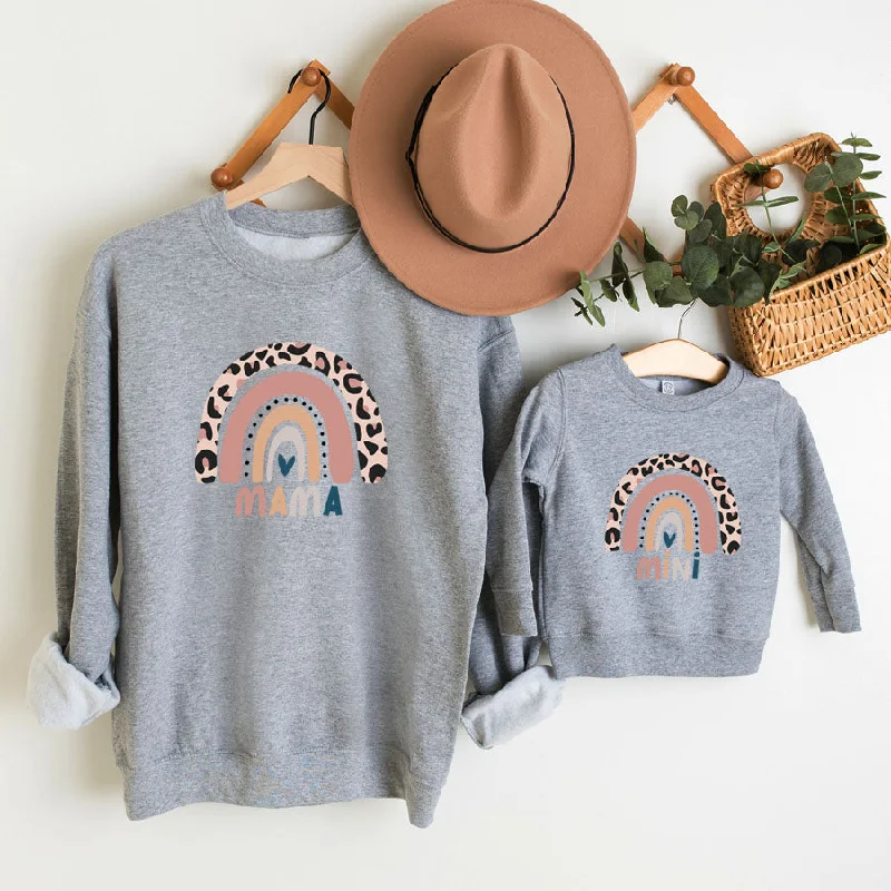 Leopard Rainbow Mama & Mini Leopard Heather Grey Sweatshirts