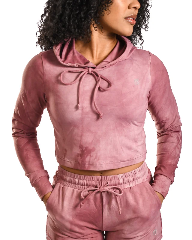 Luxe Loungewear Crop Hoodie - Pink Tie Dye