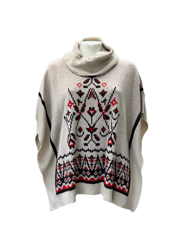 Marina Rinaldi Women's Beige Ubertoso Pullover Poncho Sweater NWT V-Neck Stylish Pullover