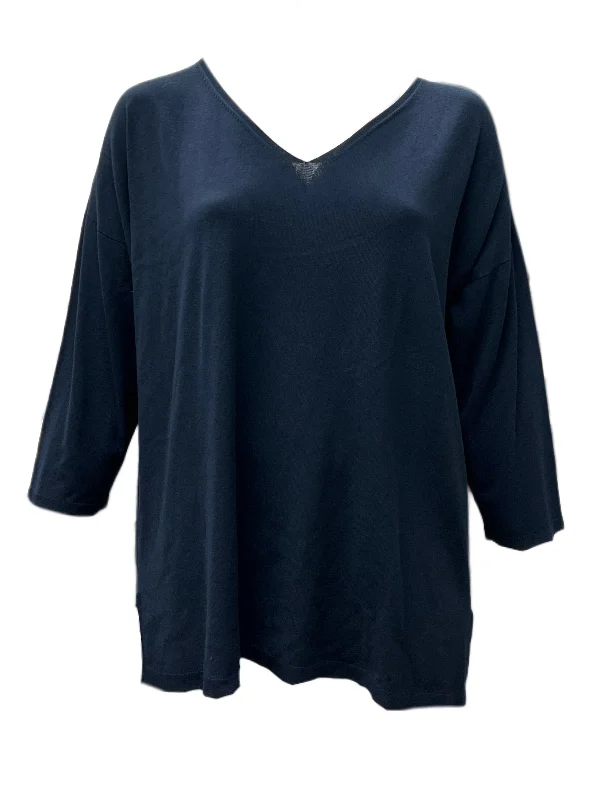 Marina Rinaldi Women's Navy Aida Pullover Sweater NWT Jewel Neck Pullover