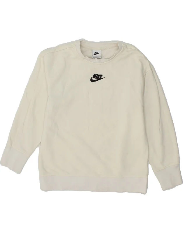 NIKE Girls Sweatshirt Jumper 10-11 Years Medium  Off White Cotton