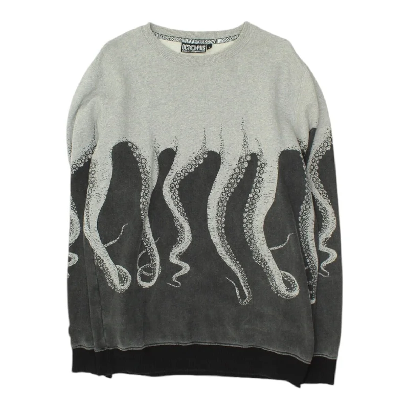 Octopus Mens Grey Black Sweatshirt | Vintage Designer Streetwear Jumper VTG