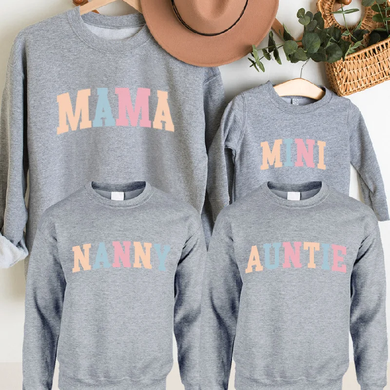 Pastel Mama/Nanny/Auntie & Mini Matching Grey Sweatshirts