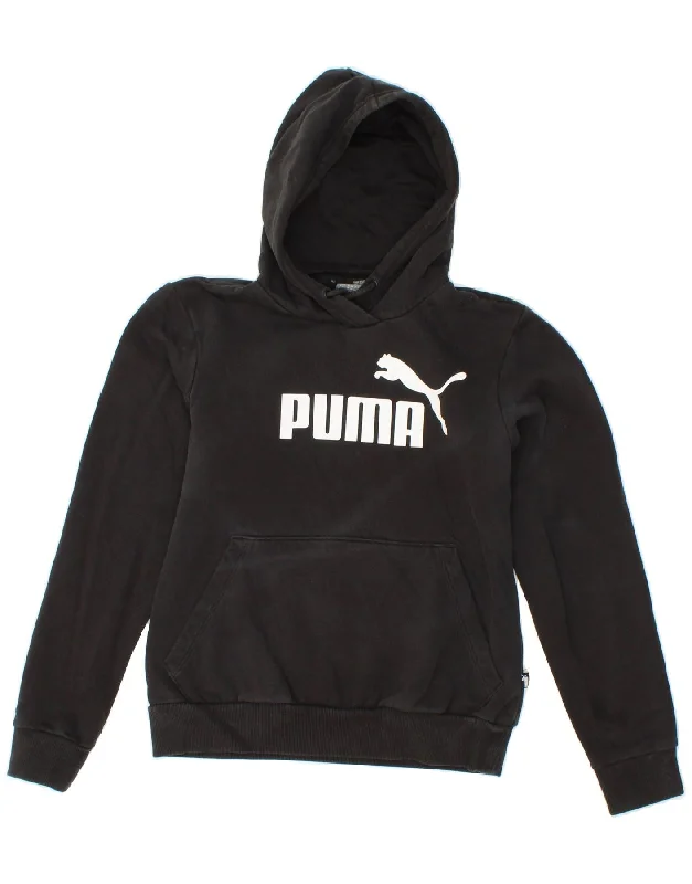 PUMA Womens Graphic Hoodie Jumper UK 10 Small Black Cotton