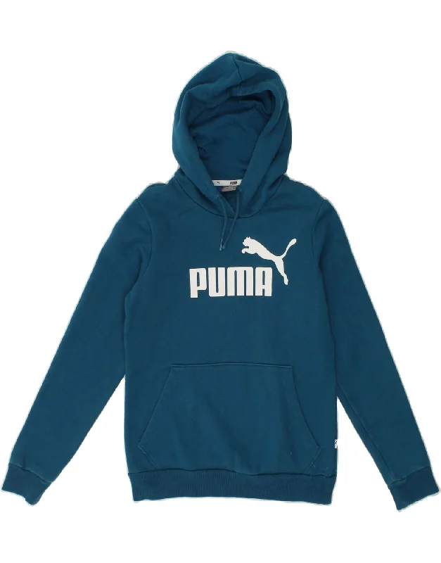 PUMA Womens Graphic Hoodie Jumper UK 10 Small  Blue Cotton