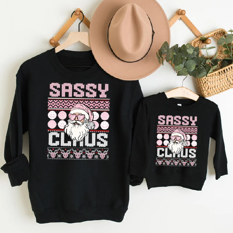 Sassy Claus Mum & Kid Matching Black Sweatshirts