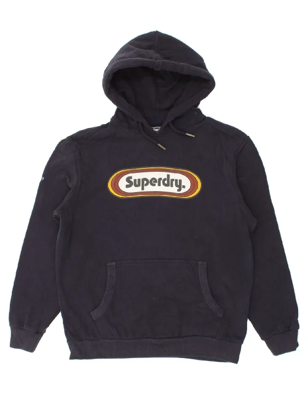 SUPERDRY Mens Graphic Hoodie Jumper 2XL Navy Blue Cotton